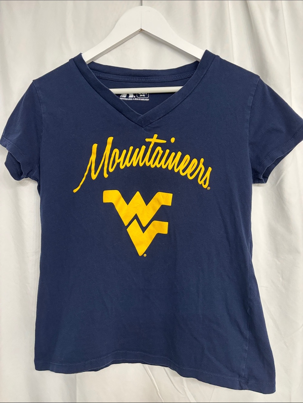 Russell Athletic Navy “Mountaineers” Gold Script Tee – Women’s Small